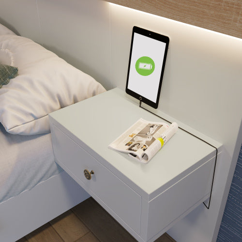 Floating Bed With Headboard In Timber Slatted Frame Size 140X200