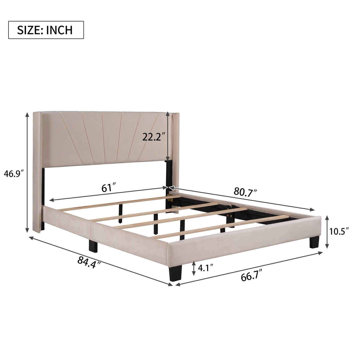 Queen Size Velvet Upholstered Platform Bed