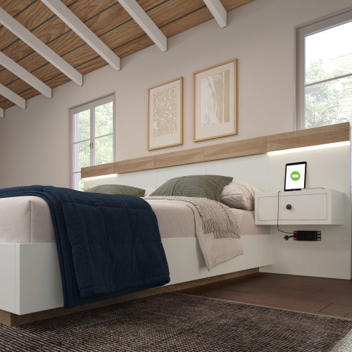 Floating Bed With Headboard In Timber Slatted Frame  Size 140X200