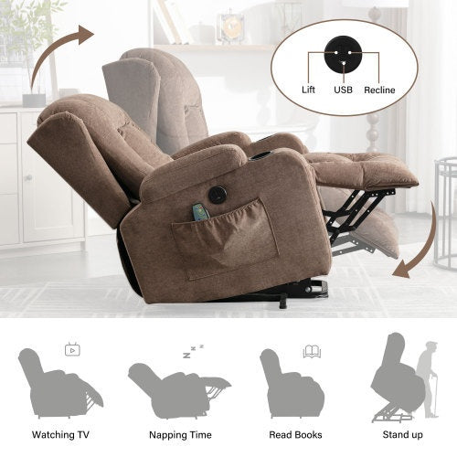 Power Lift Recliner Chair Recliners For Elderly With Heat And Massage Recliner Chair For Living Room With Infinite Position And Side Pocket,USB Charge Port