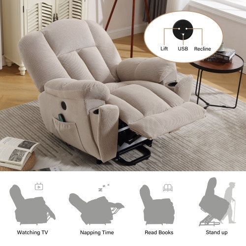 Power Lift Recliner Chair Recliners For Elderly With Heat And Massage Recliner Chair For Living Room With Infinite Position And Side Pocket,USB Charge Port