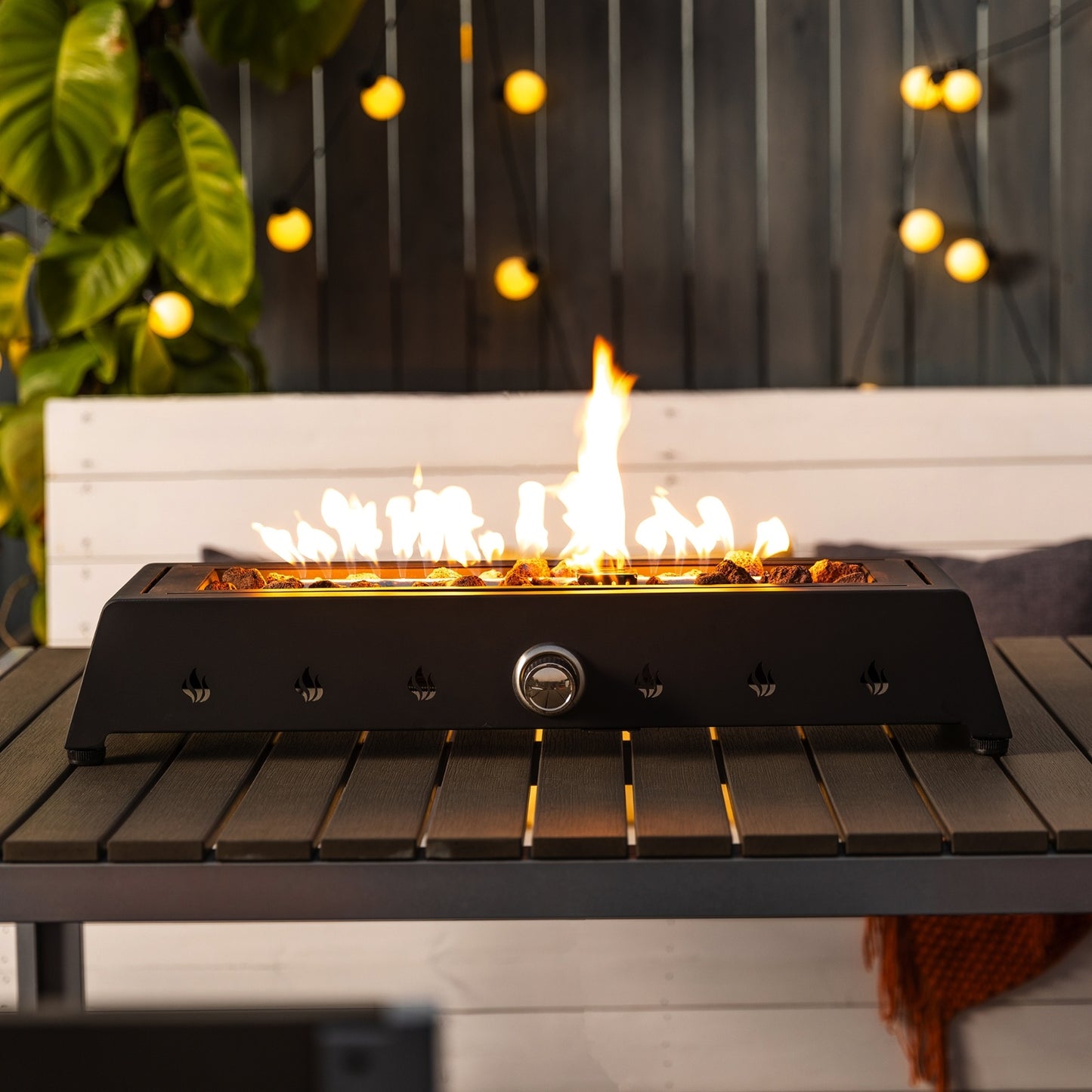 28 Inch Tabletop Fire Pit, Propane Gas Fire Pit With Quick Connect Joint, Glass Wind Guard And Lava