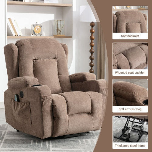 Power Lift Recliner Chair Recliners For Elderly With Heat And Massage Recliner Chair For Living Room With Infinite Position And Side Pocket,USB Charge Port