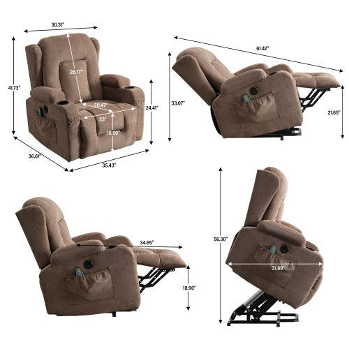 Power Lift Recliner Chair Recliners For Elderly With Heat And Massage Recliner Chair For Living Room With Infinite Position And Side Pocket,USB Charge Port