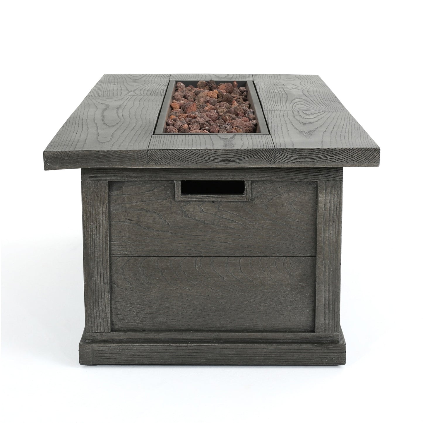 Patio Fire Pit Rectangular Wood Finish MGO Fire Table - 50,000 BT, Grey